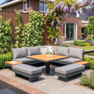Gartenlounge Dining Toscane XXL de Luxe verstellbares Gartenset Aluminium/Holz – 81950PT