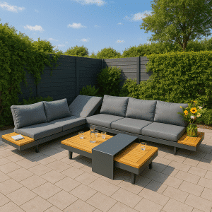 Gartenlounge Premium Barbados Ecksofa verstellbares Gartenset 6-Sitzer Aluminium/Holz – 43171PT