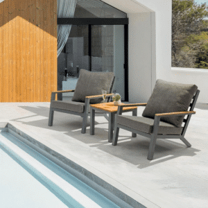 Bistro Balkonset Capitol Lounge 2 Stühle und Tisch Gartenmöbelset Anthrazit/Holz