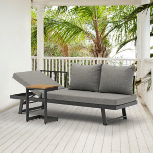 Gartensofa Mallorca verstellbares Loungesofa mit Tisch Aluminium/Holz
