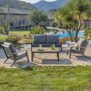 Gartenlounge Donnan 5-Sitzer Sessel-Sofa Aluminium/Holz – 19370