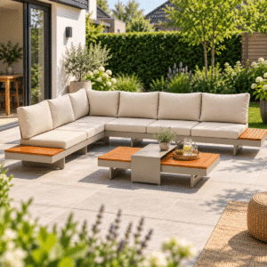 Gartenlounge Premium Emerald II Beige Ecklounge Verstellbar 6-Sitzer AluminiumHolz (20)