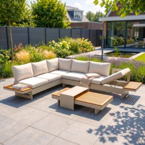 Gartenlounge Premium Emerald II Warm Weiß Ecklounge Verstellbar 6-Sitzer Aluminium/Holz – 92454W