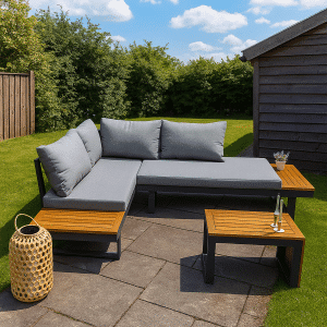Gartenlounge SensLine Olympia verstellbares Ecksofa Gartenset Aluminium/Holz