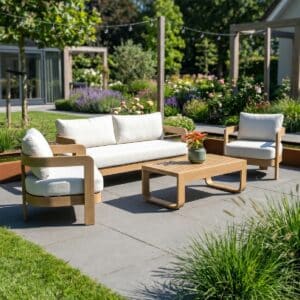 Gartenlounge SenS-Line Santiago Sessel-Bank Aluminium Holzoptik