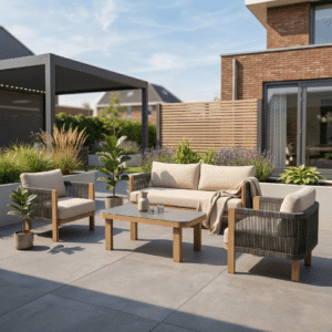Gartenlounge SenS-Line Palermo Sessel-Bank Aluminium Holzoptik