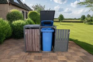 Mülltonnenbox SenS-Line Moby Doppel Stahl Anthrazit Holzoptik