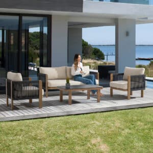 Gartenlounge SenS-Line Palermo Sessel-Bank Aluminium Holzoptik – 82456
