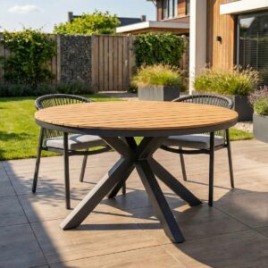 Gartentisch Calgary Rund 140 cm Anthrazit/Holz Dining Esstisch