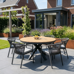 Diningset Calgary Rond Gartenmöbelset140 cm Antrtaciet + 6 stapelbare Stühlen