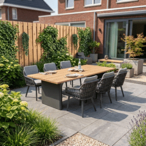 Garten-Essgruppe für 6 Personen Riviera XL in Anthrazit – Gartentisch aus Aluminium (240 cm) + 6 Stühle mit Rückenkissen