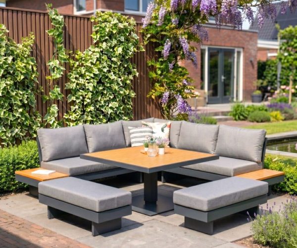 Gartenlounge Dining Toscane XXL de Luxe verstellbares Gartenset Aluminium/Holz – 81950PT
