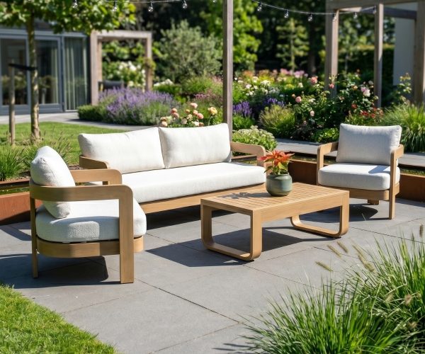 Gartenlounge SenS-Line Santiago Sessel-Bank Aluminium Holzoptik
