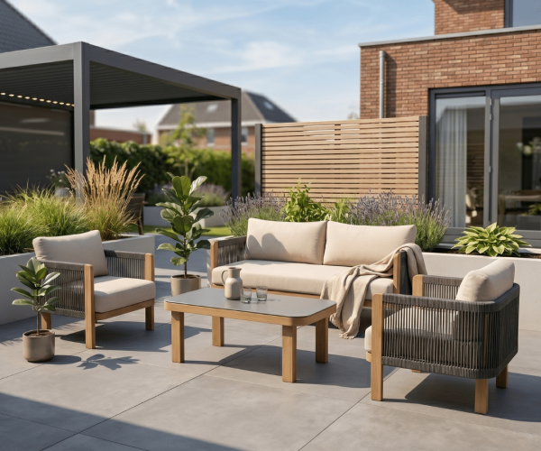 Gartenlounge SenS-Line Palermo Sessel-Bank Aluminium Holzoptik