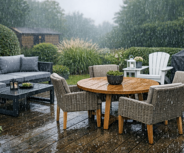 Gartenmöbel im Regen